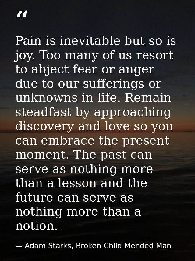 Pain is inevitable but so is joy. Too many of us resort to abject fear or anger due to our sufferings or unknowns in lif — Adam Starks, Broken Child Mended Man
