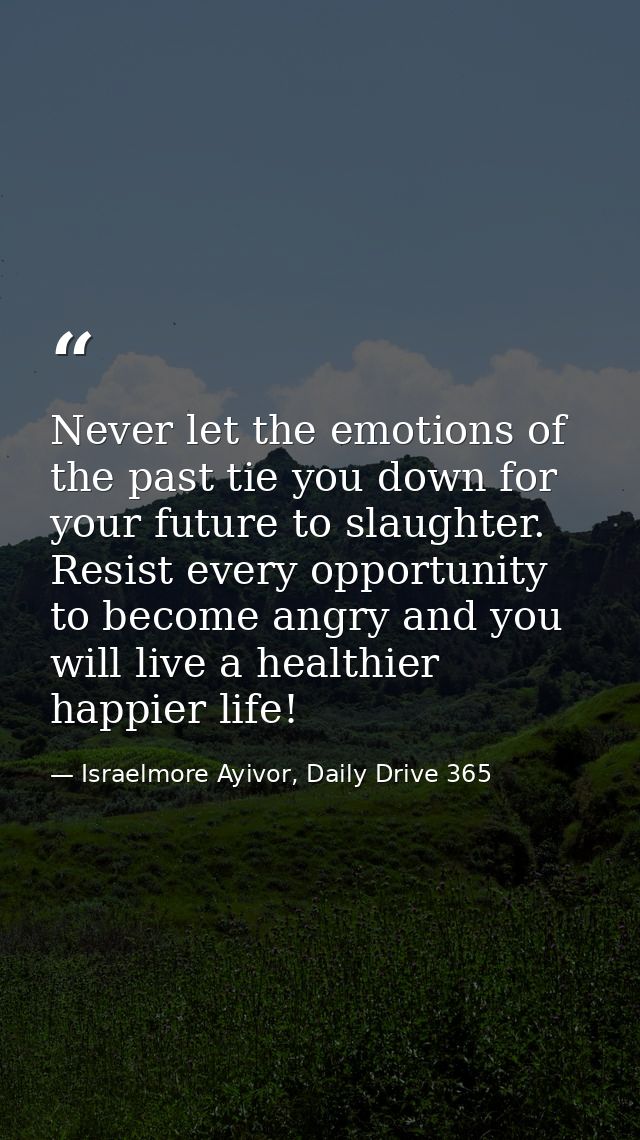 Never let the emotions of the past tie you down for your future to slaughter. Resist every opportunity to become angry a — Israelmore Ayivor, Daily Drive 365