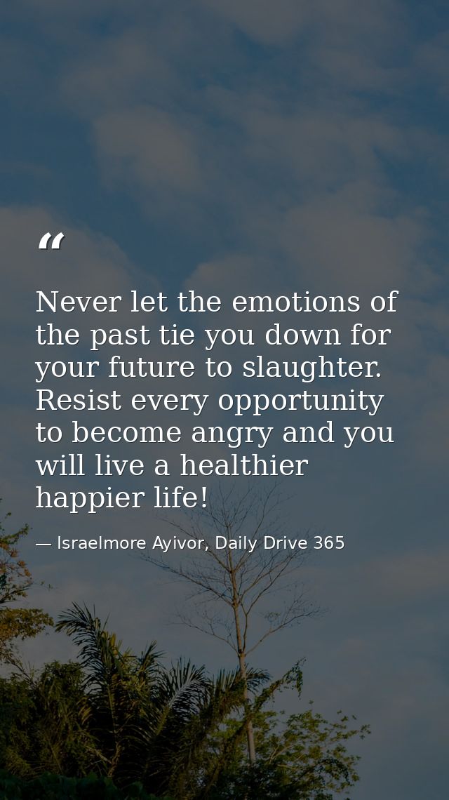 Never let the emotions of the past tie you down for your future to slaughter. Resist every opportunity to become angry a — Israelmore Ayivor, Daily Drive 365