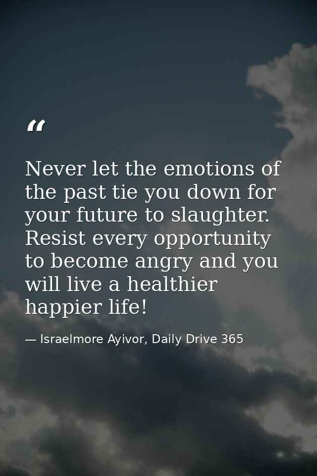 Never let the emotions of the past tie you down for your future to slaughter. Resist every opportunity to become angry a — Israelmore Ayivor, Daily Drive 365