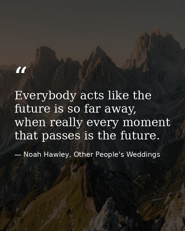 Everybody acts like the future is so far away, when really every moment that passes is the future. — Noah Hawley, Other People's Weddings