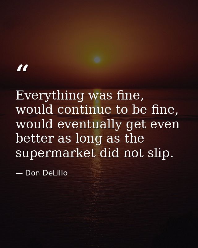 Everything was fine, would continue to be fine, would eventually get even better as long as the supermarket did not slip — Don DeLillo