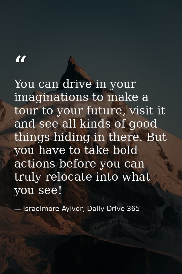 You can drive in your imaginations to make a tour to your future, visit it and see all kinds of good things hiding in th — Israelmore Ayivor, Daily Drive 365