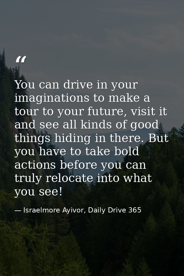 You can drive in your imaginations to make a tour to your future, visit it and see all kinds of good things hiding in th — Israelmore Ayivor, Daily Drive 365