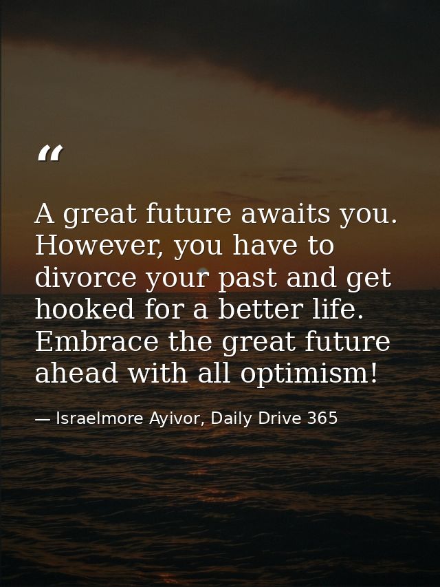 A great future awaits you. However, you have to divorce your past and get hooked for a better life. Embrace the great fu — Israelmore Ayivor, Daily Drive 365