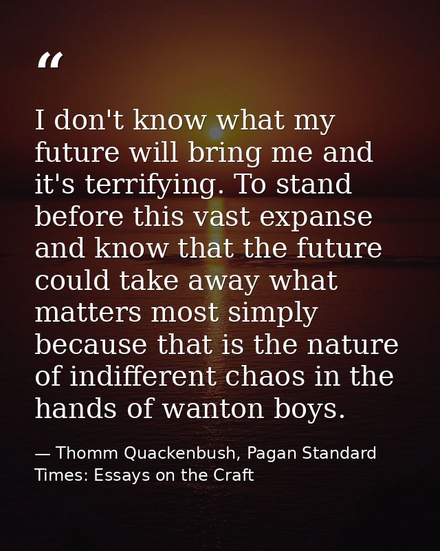 I don't know what my future will bring me and it's terrifying. To stand before this vast expanse and know that the futur — Thomm Quackenbush, Pagan Standard Times: Essays on the Craft