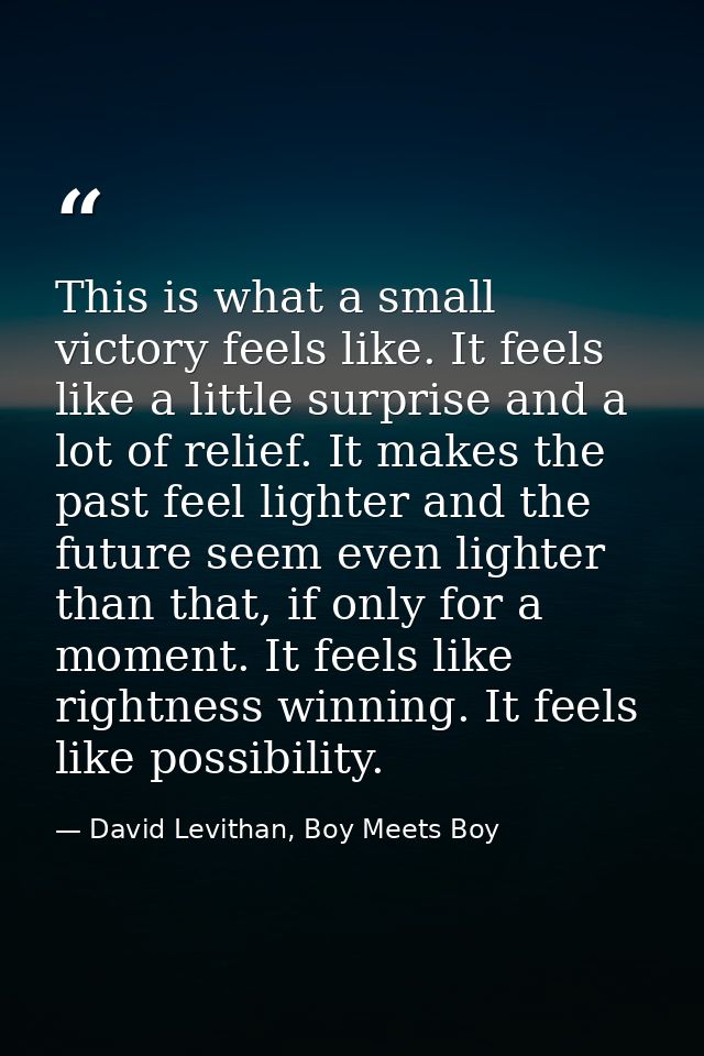 This is what a small victory feels like. It feels like a little surprise and a lot of relief. It makes the past feel lig — David Levithan, Boy Meets Boy