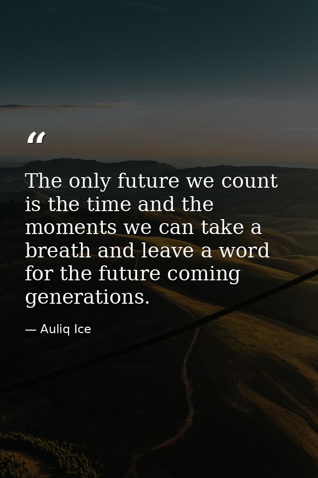 The only future we count is the time and the moments we can take a breath and leave a word for the future coming generat — Auliq Ice