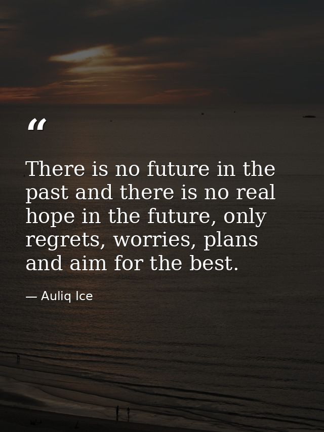 There is no future in the past and there is no real hope in the future, only regrets, worries, plans and aim for the bes — Auliq Ice