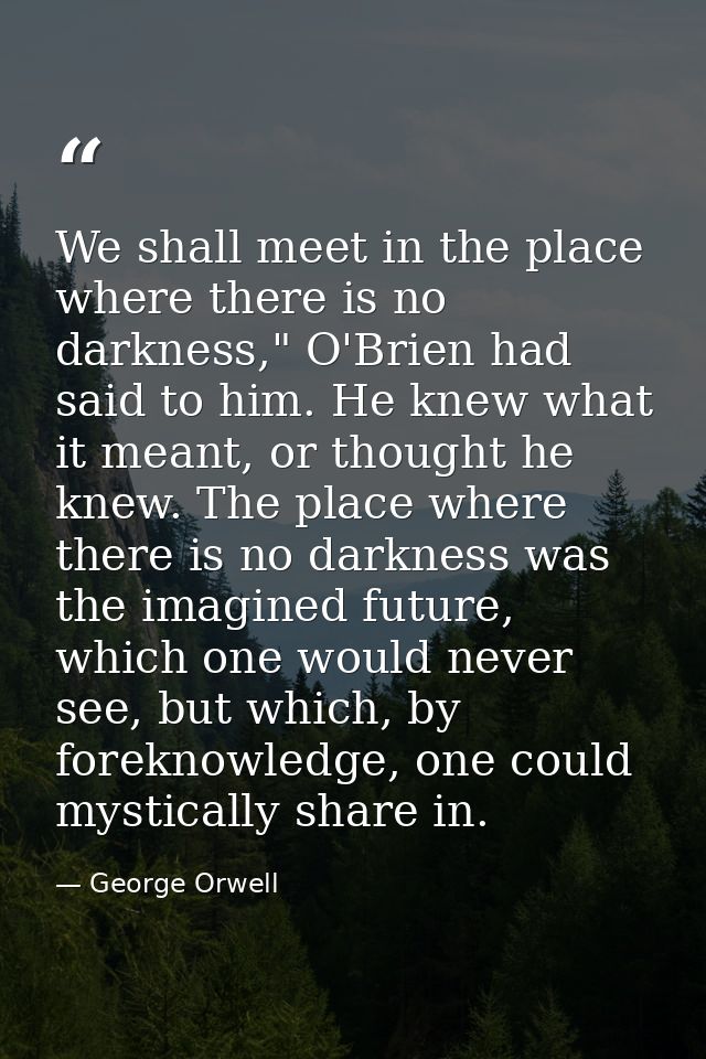 We shall meet in the place where there is no darkness," O'Brien had said to him. He knew what it meant, or thought he kn — George Orwell