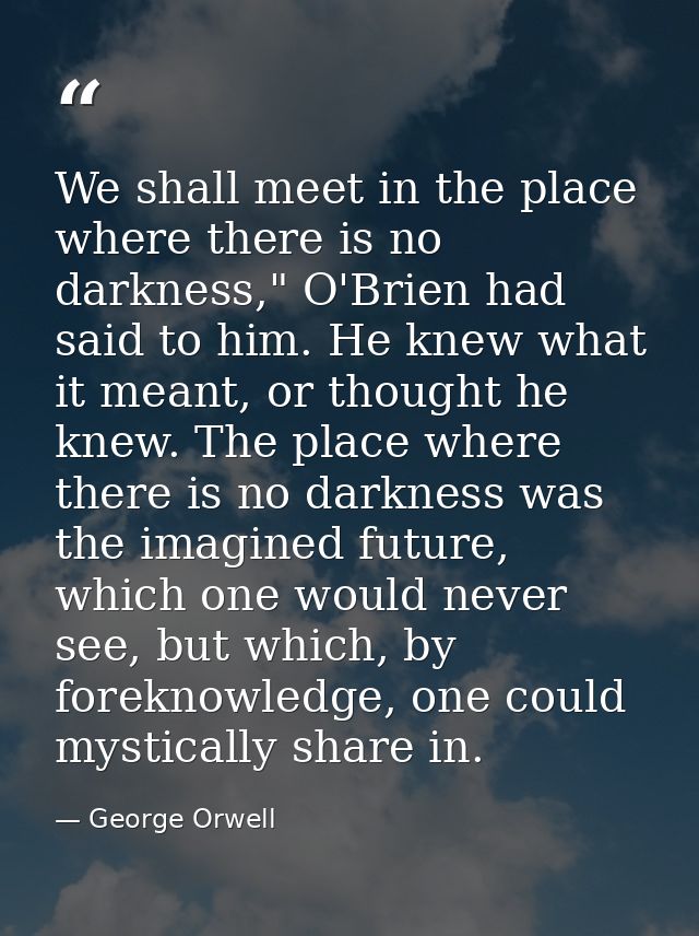 We shall meet in the place where there is no darkness," O'Brien had said to him. He knew what it meant, or thought he kn — George Orwell