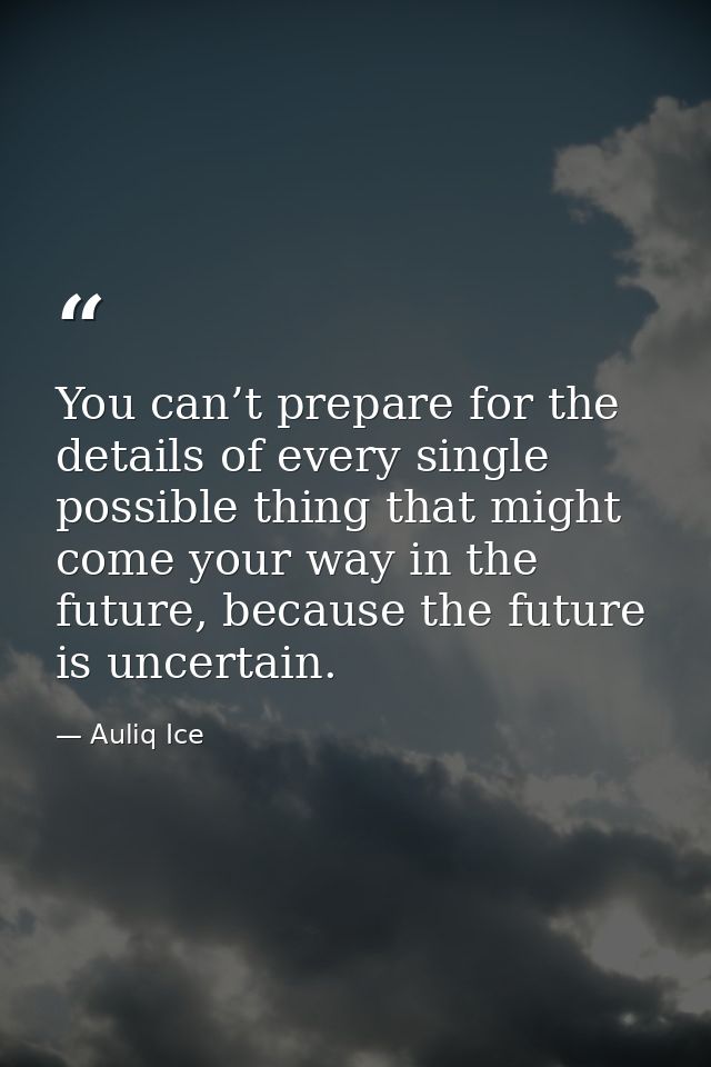 You can’t prepare for the details of every single possible thing that might come your way in the future, because the fut — Auliq Ice