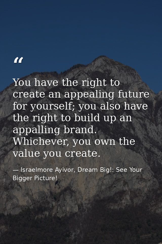 You have the right to create an appealing future for yourself; you also have the right to build up an appalling brand. W — Israelmore Ayivor, Dream Big!: See Your Bigger Picture!