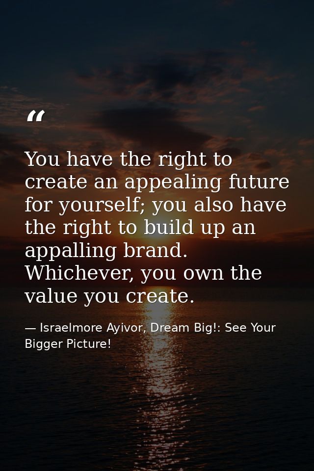 You have the right to create an appealing future for yourself; you also have the right to build up an appalling brand. W — Israelmore Ayivor, Dream Big!: See Your Bigger Picture!