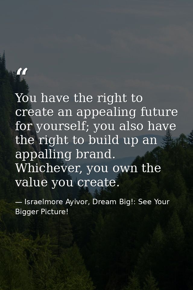 You have the right to create an appealing future for yourself; you also have the right to build up an appalling brand. W — Israelmore Ayivor, Dream Big!: See Your Bigger Picture!