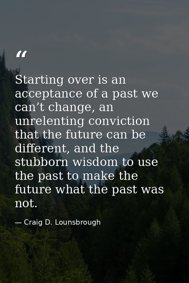 Starting over is an acceptance of a past we can’t change, an unrelenting conviction that the future can be different, an — Craig D. Lounsbrough