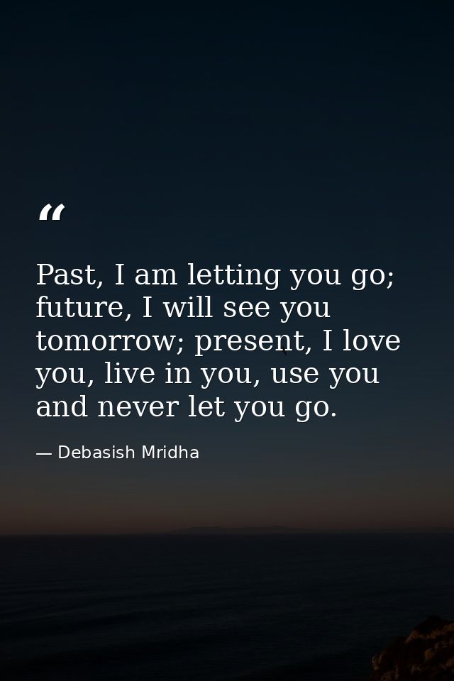 Past, I am letting you go; future, I will see you tomorrow; present, I love you, live in you, use you and never let you  — Debasish Mridha