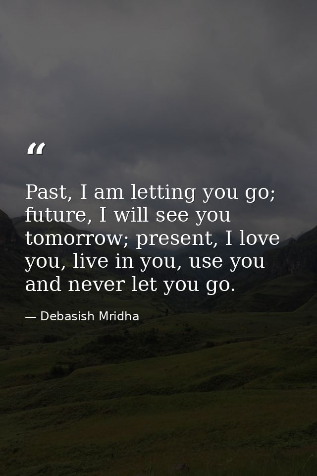Past, I am letting you go; future, I will see you tomorrow; present, I love you, live in you, use you and never let you  — Debasish Mridha