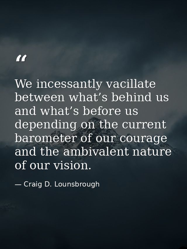 We incessantly vacillate between what’s behind us and what’s before us depending on the current barometer of our courage — Craig D. Lounsbrough