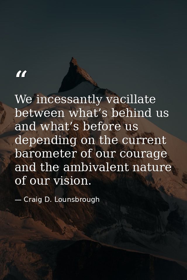 We incessantly vacillate between what’s behind us and what’s before us depending on the current barometer of our courage — Craig D. Lounsbrough
