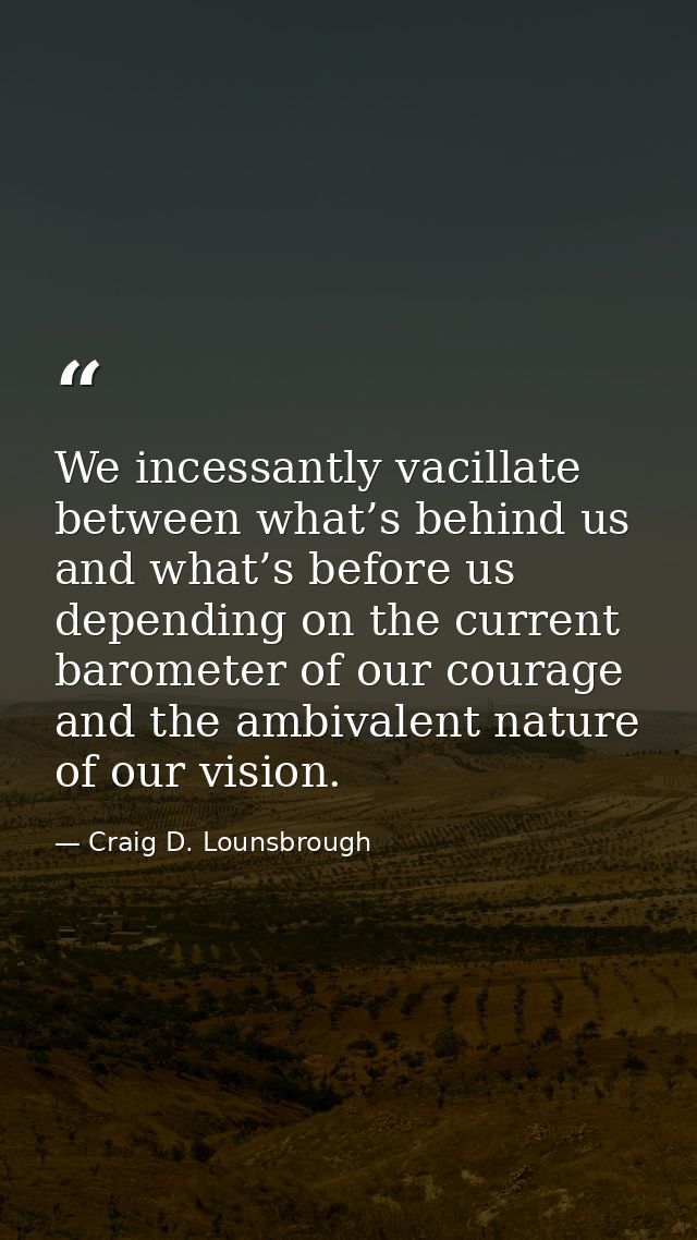 We incessantly vacillate between what’s behind us and what’s before us depending on the current barometer of our courage — Craig D. Lounsbrough