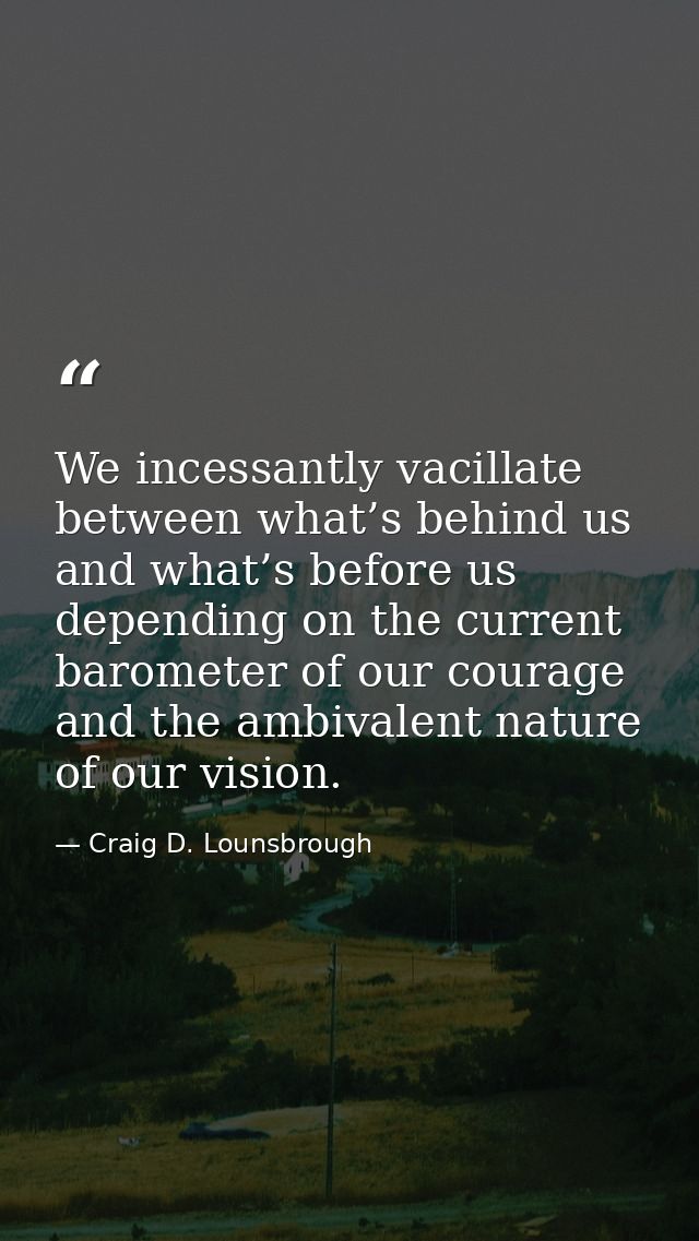 We incessantly vacillate between what’s behind us and what’s before us depending on the current barometer of our courage — Craig D. Lounsbrough
