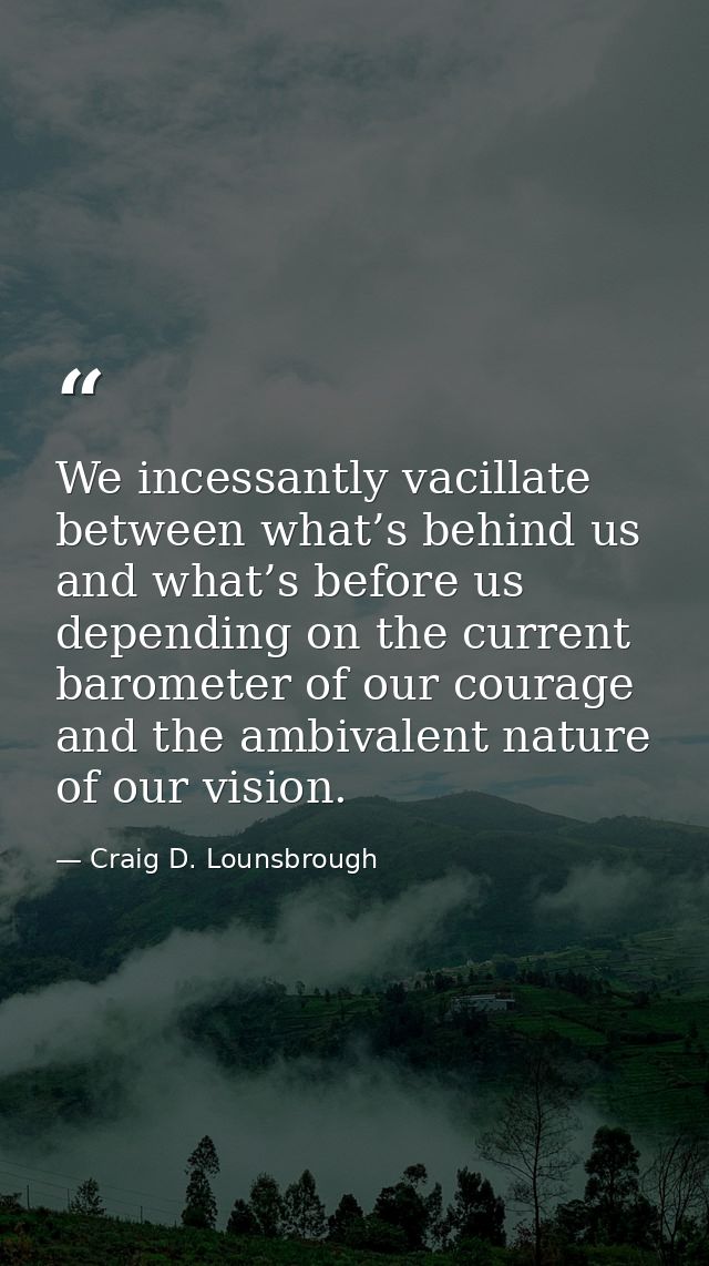 We incessantly vacillate between what’s behind us and what’s before us depending on the current barometer of our courage — Craig D. Lounsbrough
