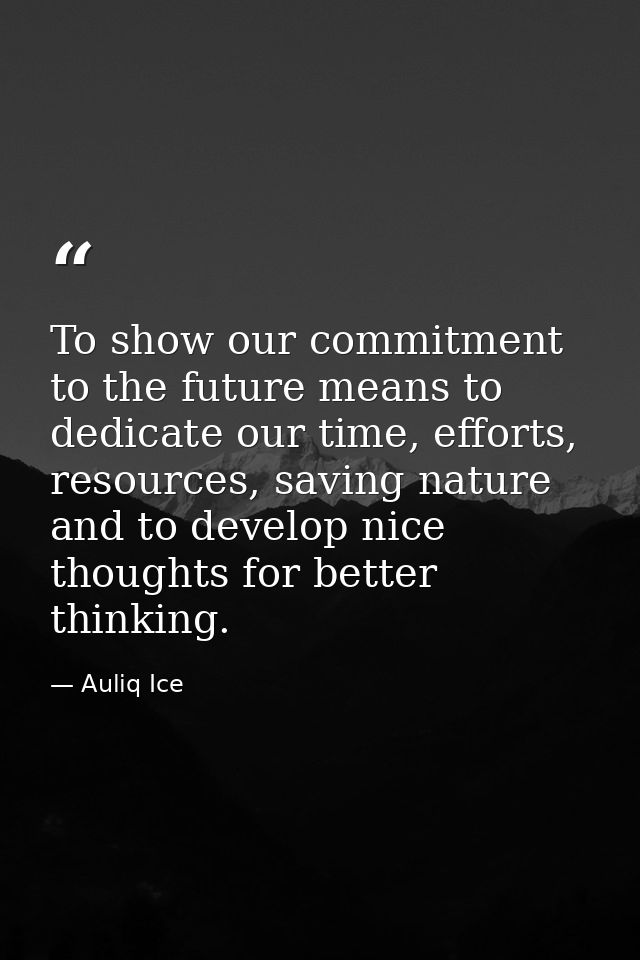 To show our commitment to the future means to dedicate our time, efforts, resources, saving nature and to develop nice t — Auliq Ice