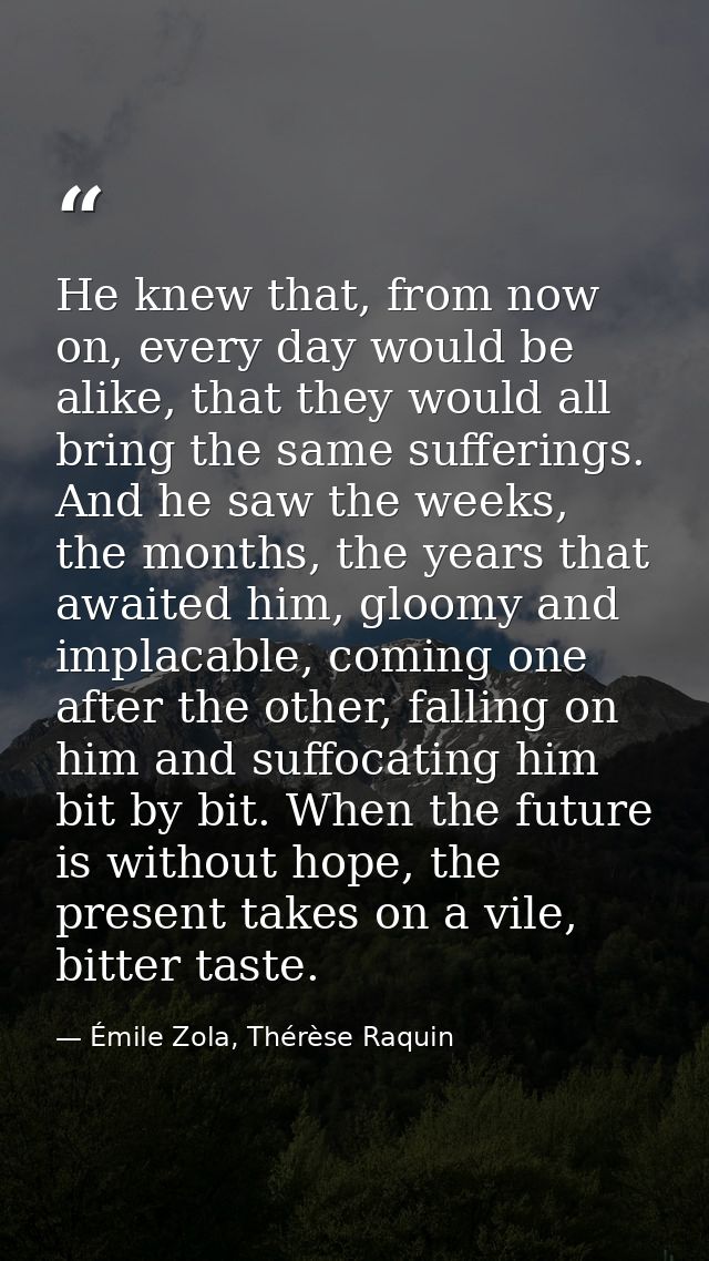 He knew that, from now on, every day would be alike, that they would all bring the same sufferings. And he saw the weeks — Émile Zola, Thérèse Raquin
