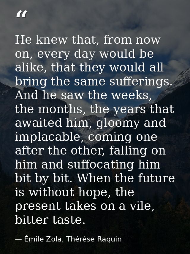He knew that, from now on, every day would be alike, that they would all bring the same sufferings. And he saw the weeks — Émile Zola, Thérèse Raquin