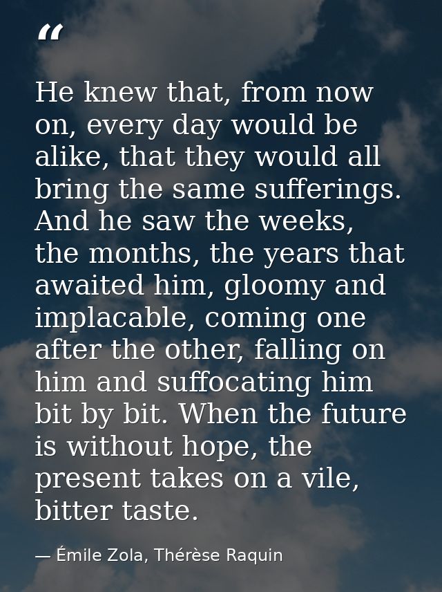 He knew that, from now on, every day would be alike, that they would all bring the same sufferings. And he saw the weeks — Émile Zola, Thérèse Raquin
