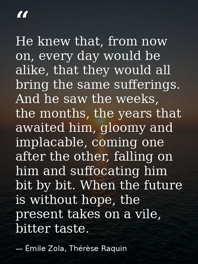 He knew that, from now on, every day would be alike, that they would all bring the same sufferings. And he saw the weeks — Émile Zola, Thérèse Raquin