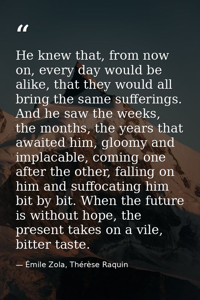 He knew that, from now on, every day would be alike, that they would all bring the same sufferings. And he saw the weeks — Émile Zola, Thérèse Raquin