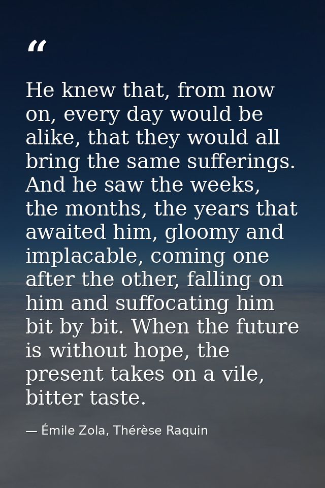 He knew that, from now on, every day would be alike, that they would all bring the same sufferings. And he saw the weeks — Émile Zola, Thérèse Raquin