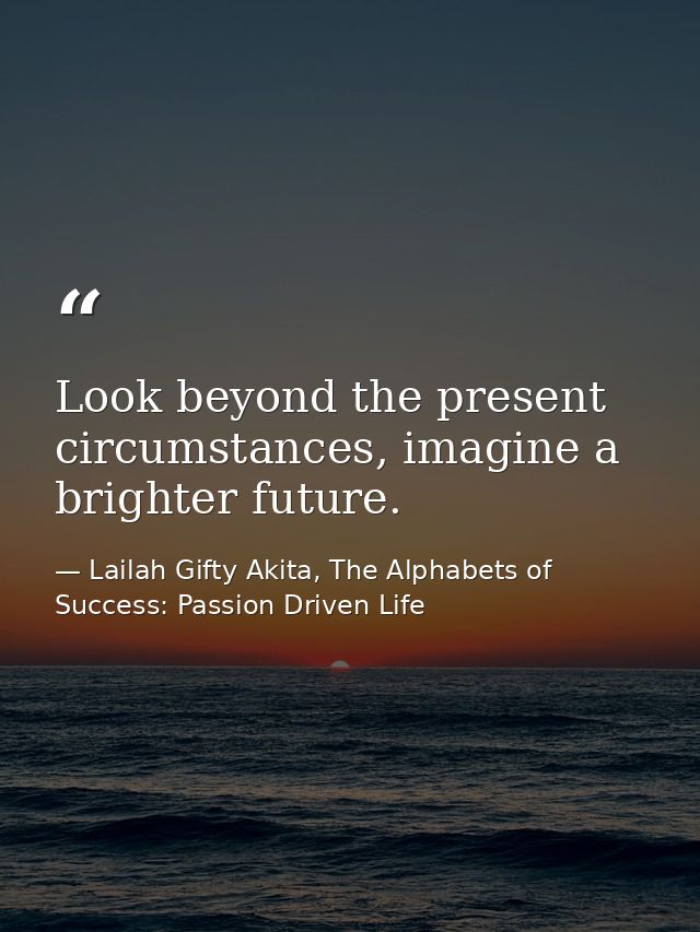 Look beyond the present circumstances, imagine a brighter future. — Lailah Gifty Akita, The Alphabets of  Success: Passion Driven Life