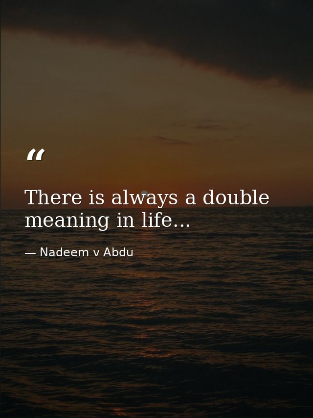 There is always a double meaning in life... — Nadeem v Abdu