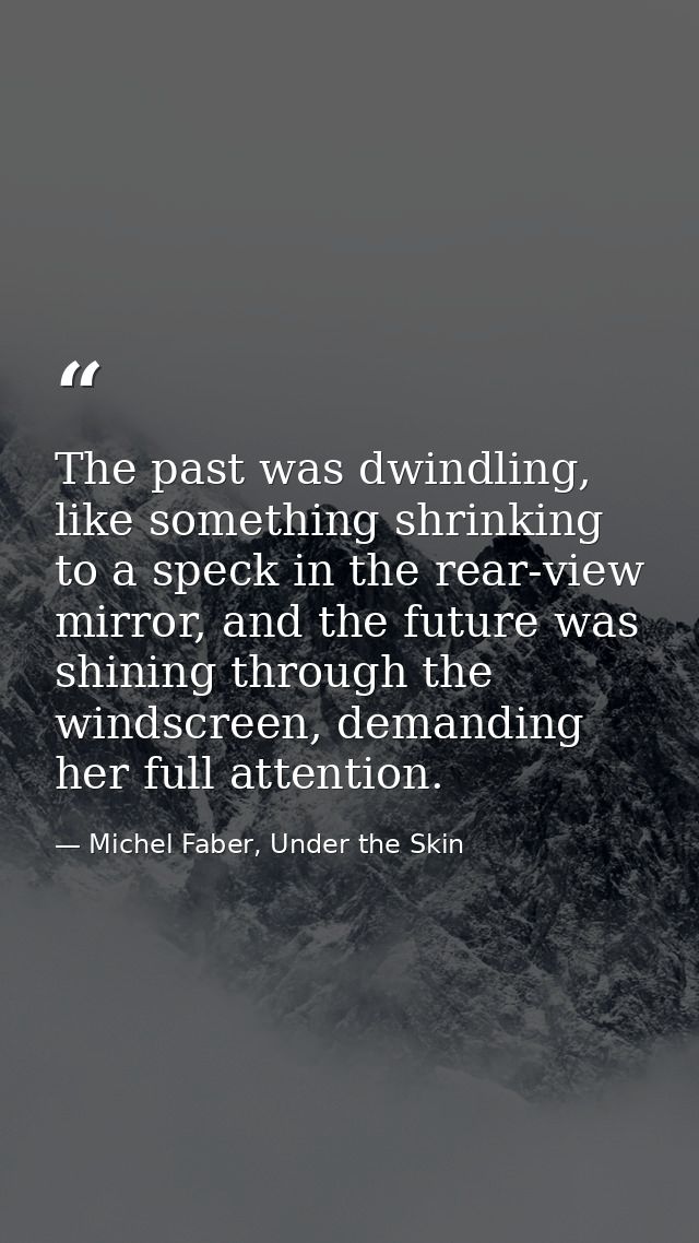 The past was dwindling, like something shrinking to a speck in the rear-view mirror, and the future was shining through  — Michel Faber, Under the Skin