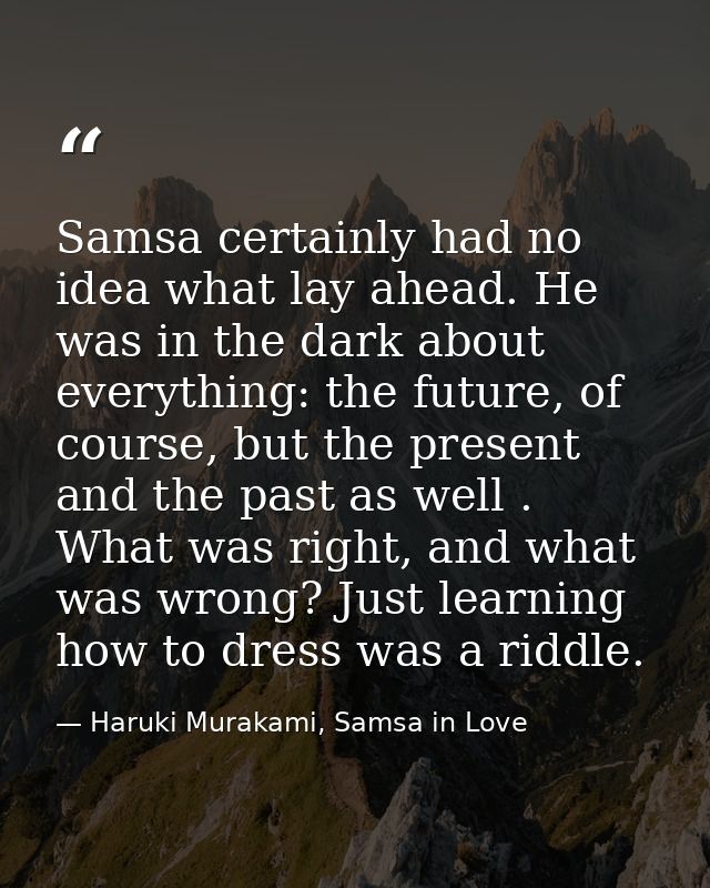 Samsa certainly had no idea what lay ahead. He was in the dark about everything: the future, of course, but the present  — Haruki Murakami, Samsa in Love