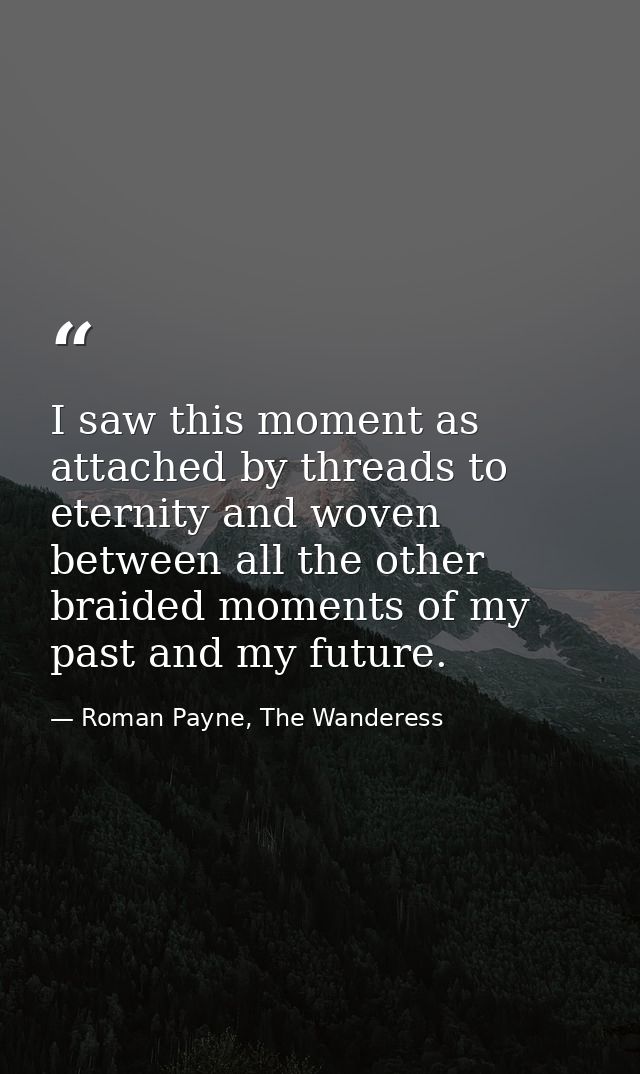 I saw this moment as attached by threads to eternity and woven between all the other braided moments of my past and my f — Roman Payne, The Wanderess