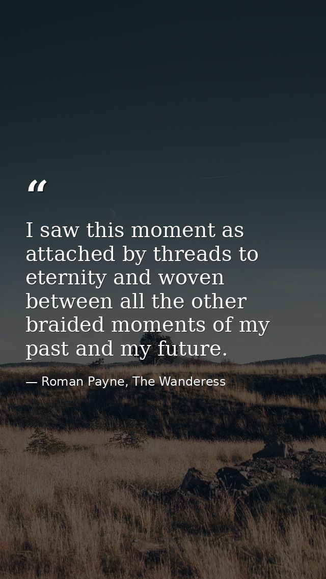 I saw this moment as attached by threads to eternity and woven between all the other braided moments of my past and my f — Roman Payne, The Wanderess