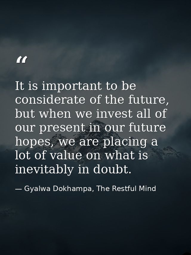 It is important to be considerate of the future, but when we invest all of our present in our future hopes, we are placi — Gyalwa Dokhampa, The Restful Mind