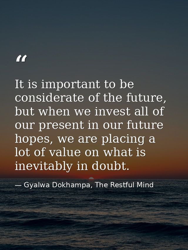 It is important to be considerate of the future, but when we invest all of our present in our future hopes, we are placi — Gyalwa Dokhampa, The Restful Mind