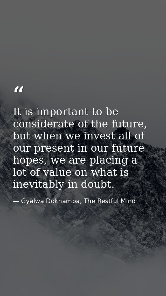 It is important to be considerate of the future, but when we invest all of our present in our future hopes, we are placi — Gyalwa Dokhampa, The Restful Mind