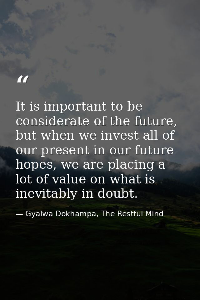 It is important to be considerate of the future, but when we invest all of our present in our future hopes, we are placi — Gyalwa Dokhampa, The Restful Mind