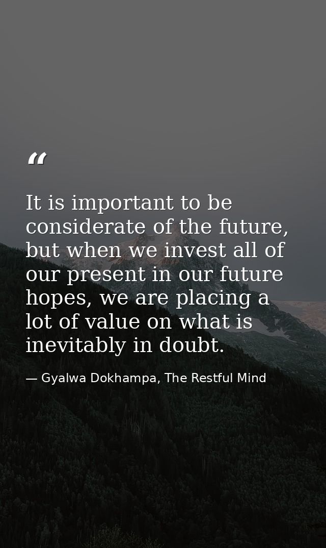 It is important to be considerate of the future, but when we invest all of our present in our future hopes, we are placi — Gyalwa Dokhampa, The Restful Mind