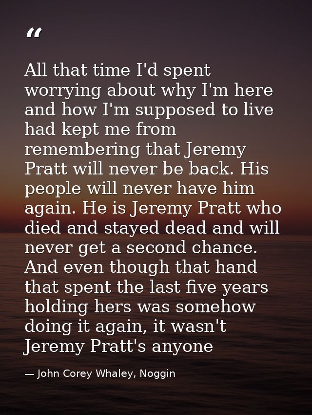All that time I'd spent worrying about why I'm here and how I'm supposed to live had kept me from remembering that Jerem — John Corey Whaley, Noggin