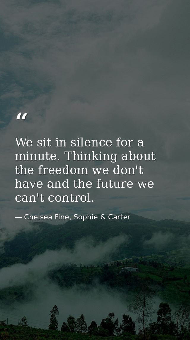 We sit in silence for a minute. Thinking about the freedom we don't have and the future we can't control. — Chelsea Fine, Sophie & Carter