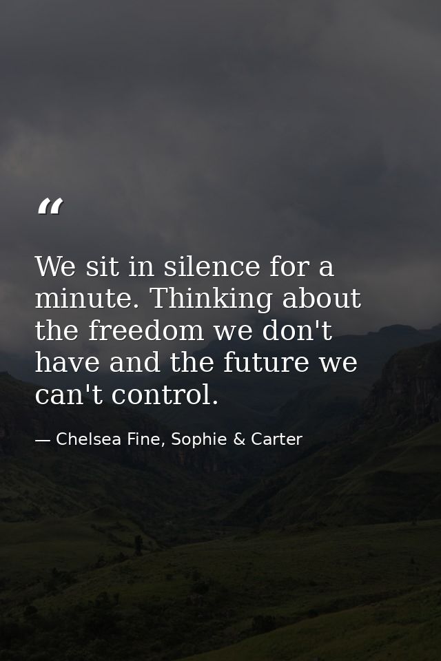 We sit in silence for a minute. Thinking about the freedom we don't have and the future we can't control. — Chelsea Fine, Sophie & Carter