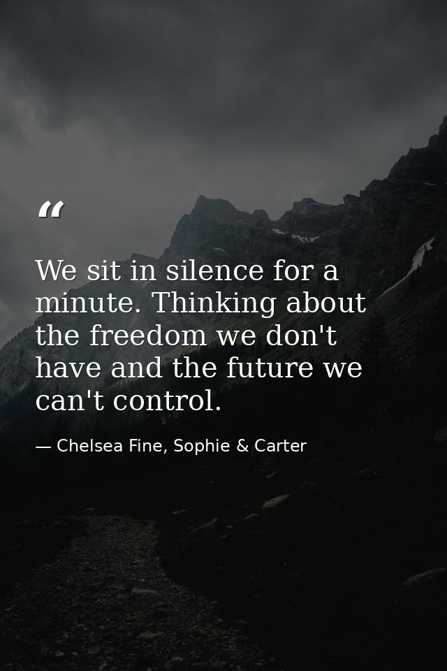 We sit in silence for a minute. Thinking about the freedom we don't have and the future we can't control. — Chelsea Fine, Sophie & Carter