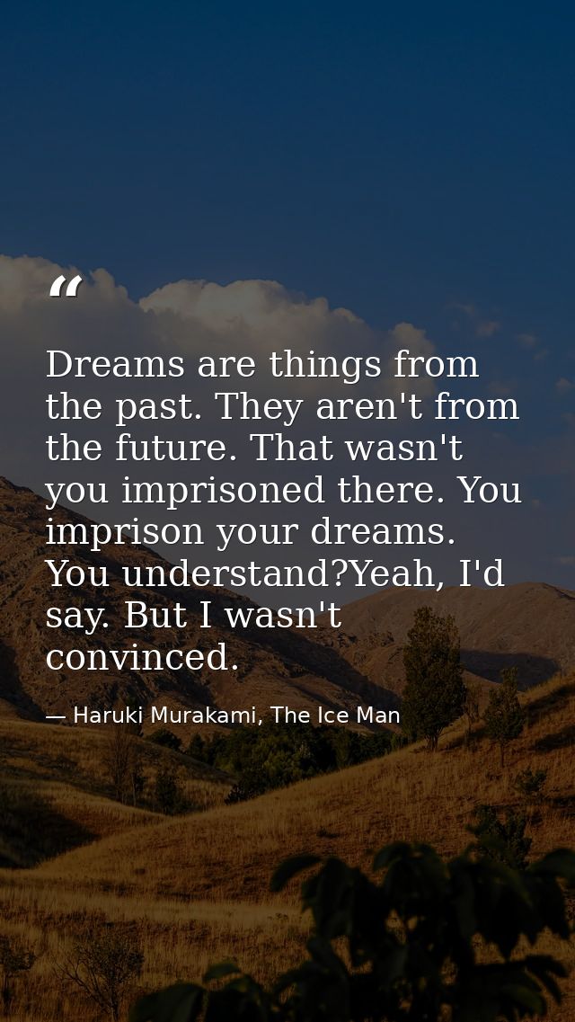 Dreams are things from the past. They aren't from the future. That wasn't you imprisoned there. You imprison your dreams — Haruki Murakami, The Ice Man